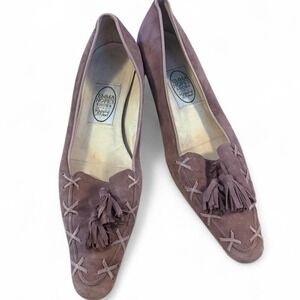 Emma Hope Vintage Mauve Pink Suede Tassel Kitten Heels Made in Italy Size 38 7.5